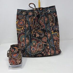 Vera Bradley Kensington Drawstring Backpack & Cell Phone Holder Lot Retired 2007